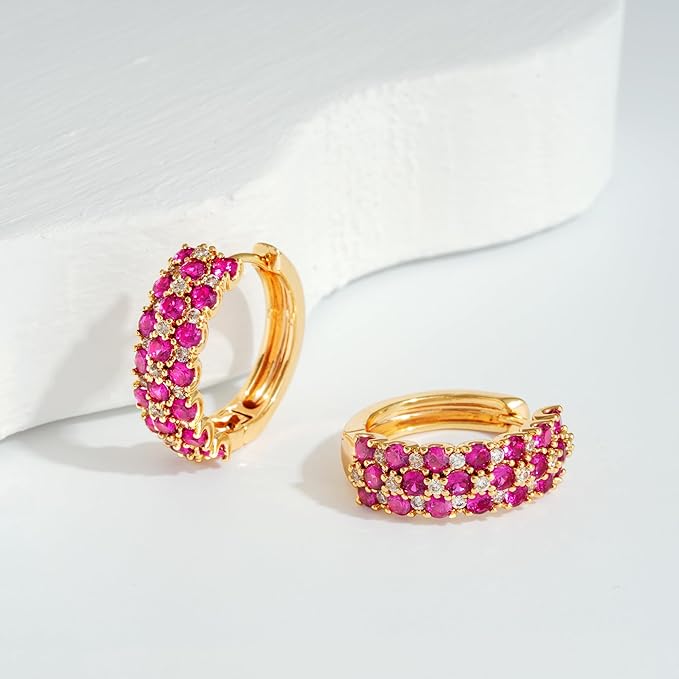 ピアス レディース フープピアス 人気 上質赤 青 白ジルコニア ピアス 金属アレルギー対応 14金ブラチラメッキ ピアス