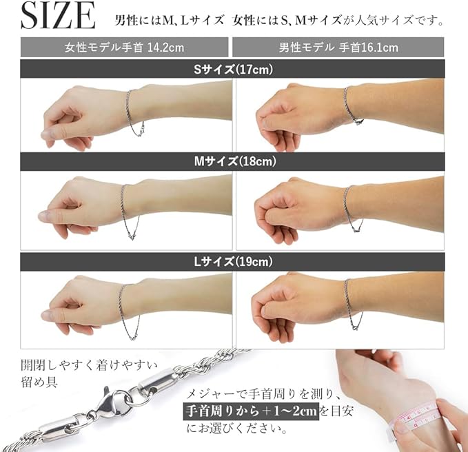 ブレスレット メンズ レディース つけっぱなし ステンレス ロープチェーン ロープ ロープブレスレット スクリューひねり ねじり ツイスト フレンチ スクリュー チェーンブレスレット チェーン ハワイアンジュエリー シルバー ゴールド ピンクゴールド